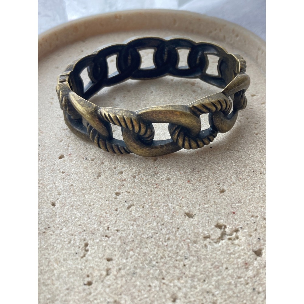Antiqued Bronze Toneβ Chain Link Bracelet Rope Detail Chunky Hinged Metal